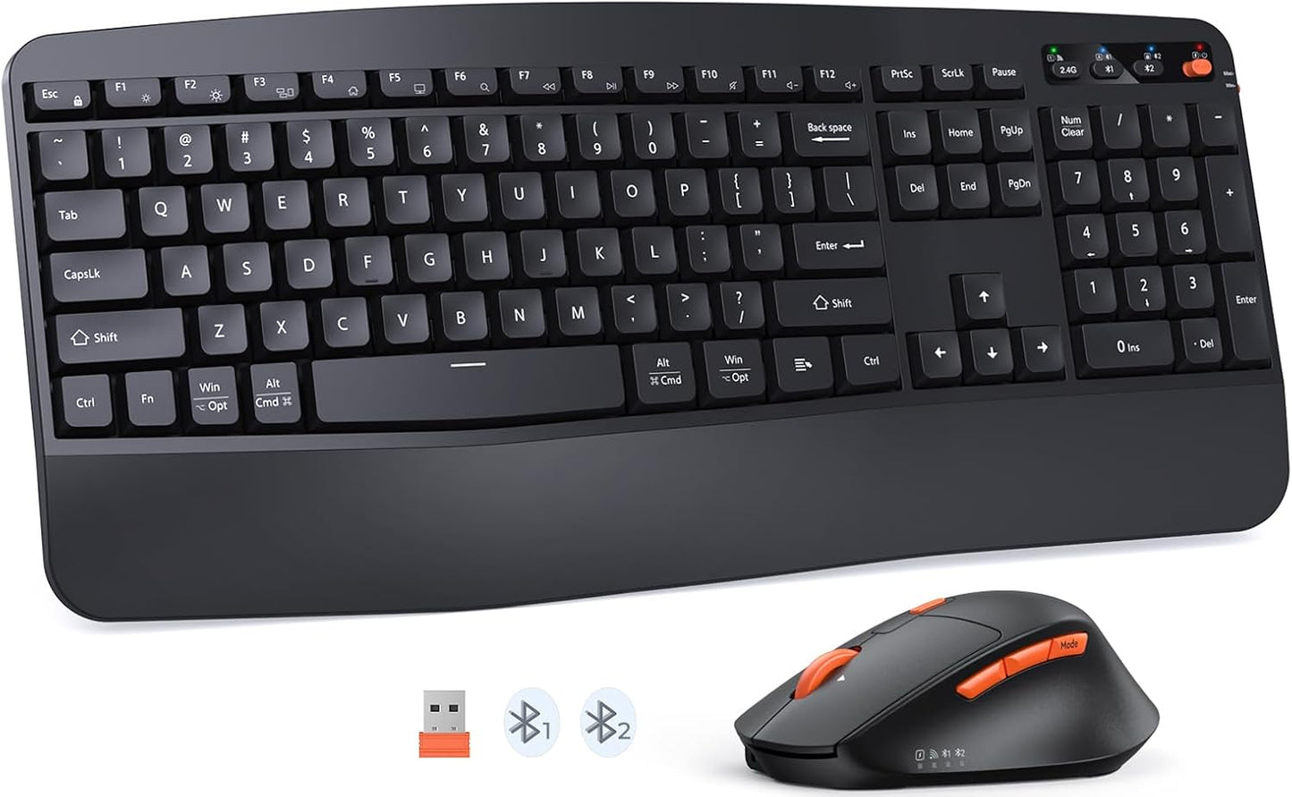 MEETION Wireless Keyboard & Mouse Combo - Full Size, Silent Optical Mouse, Bluetooth 2.4G - Black
