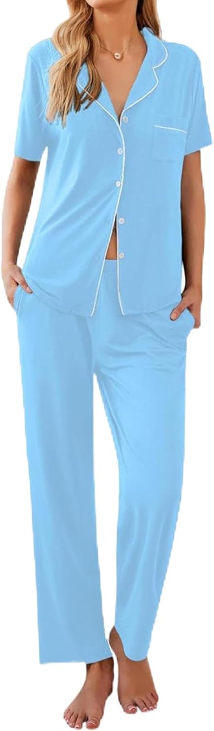Ekouaer Women Pajamas Set Soft Button Down Sleepwear Pjs