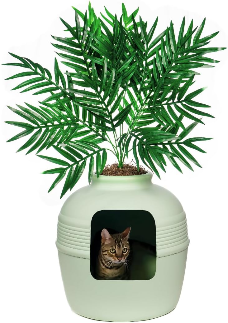 Hidden Cat Litter Box Enclosure with Decorative Planter Design