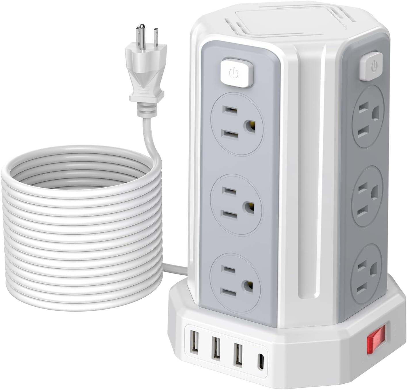 16.4 Ft Power Strip Surge Protector: 12 AC Outlets, 4 USB, Compact Design