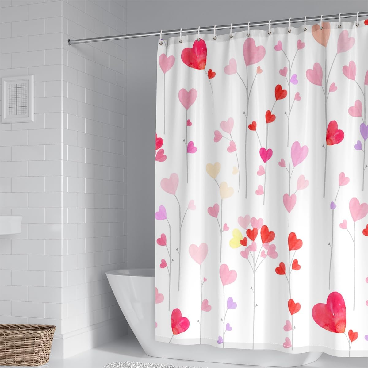 Colorful Candy Hearts Shower Curtain Set - Waterproof, 72x72 Inches