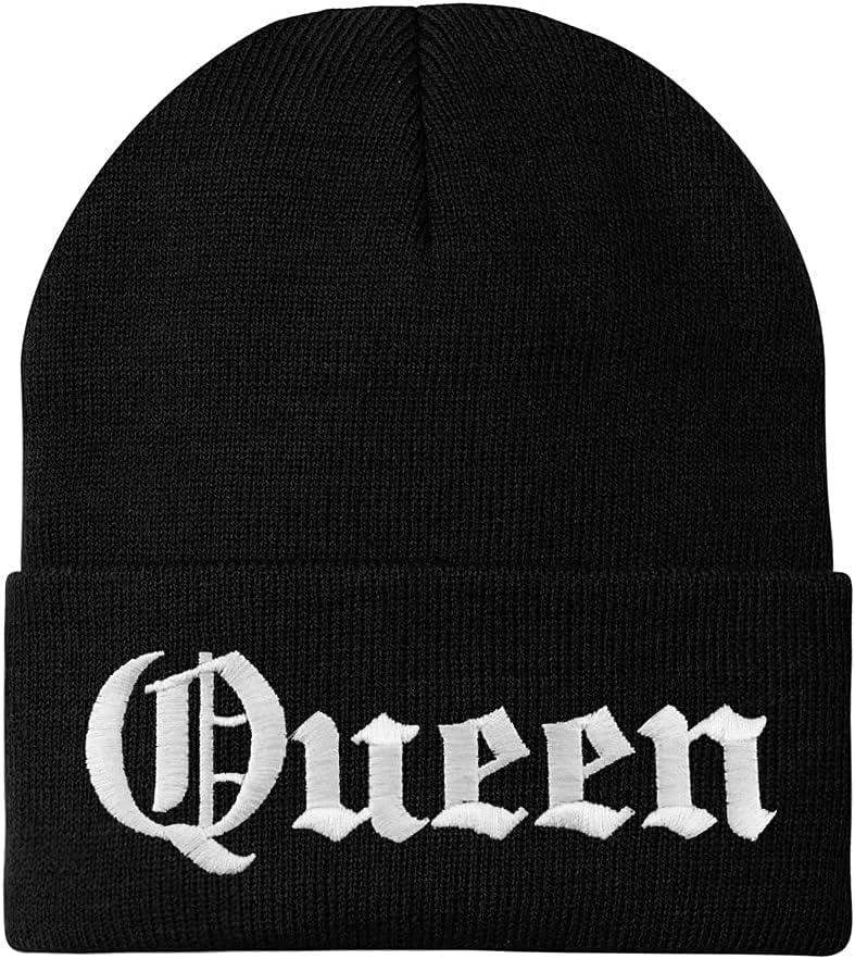 Queen Embroidered Long Cuff Beanie