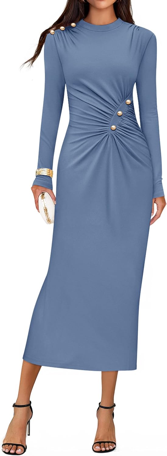 Elegant Bodycon Midi Dress for Women by ZESICA - Fall Fashion
