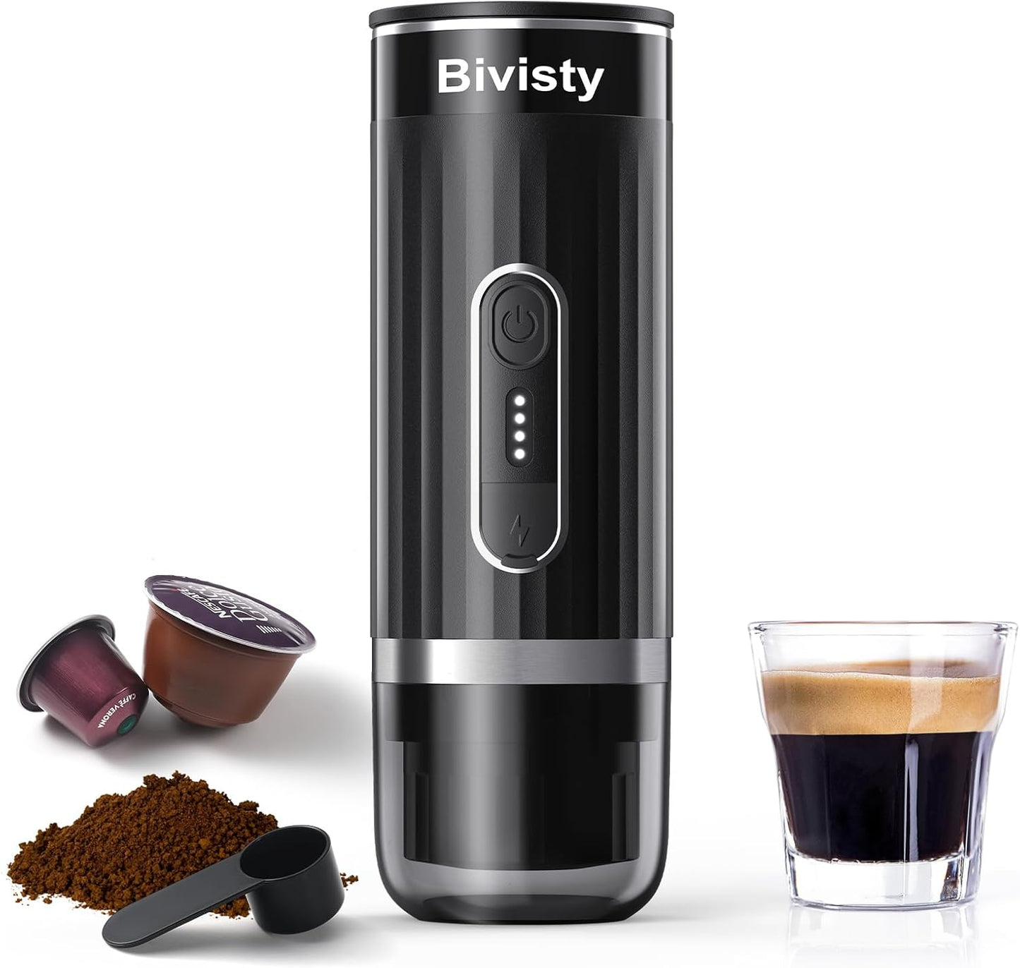Bivisty Portable Espresso Maker: Electric Self-Heating, USB-C, Ground Coffee Compatible