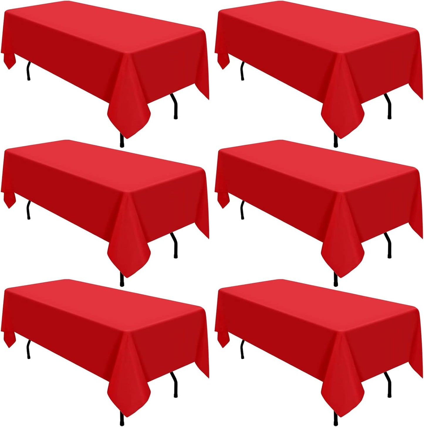 6 Pack Red Polyester Tablecloths for 6 Foot Rectangle Tables