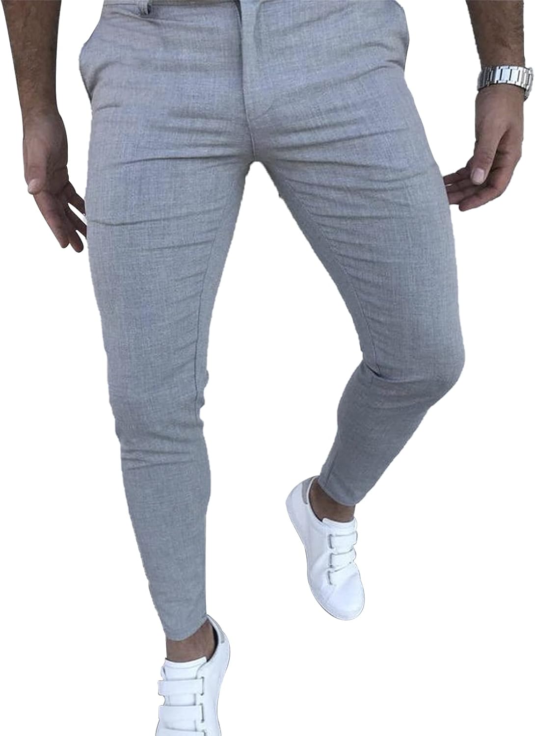 Men's Fashion Stretch Dress Pants Slim Fit Plaid Casual Style