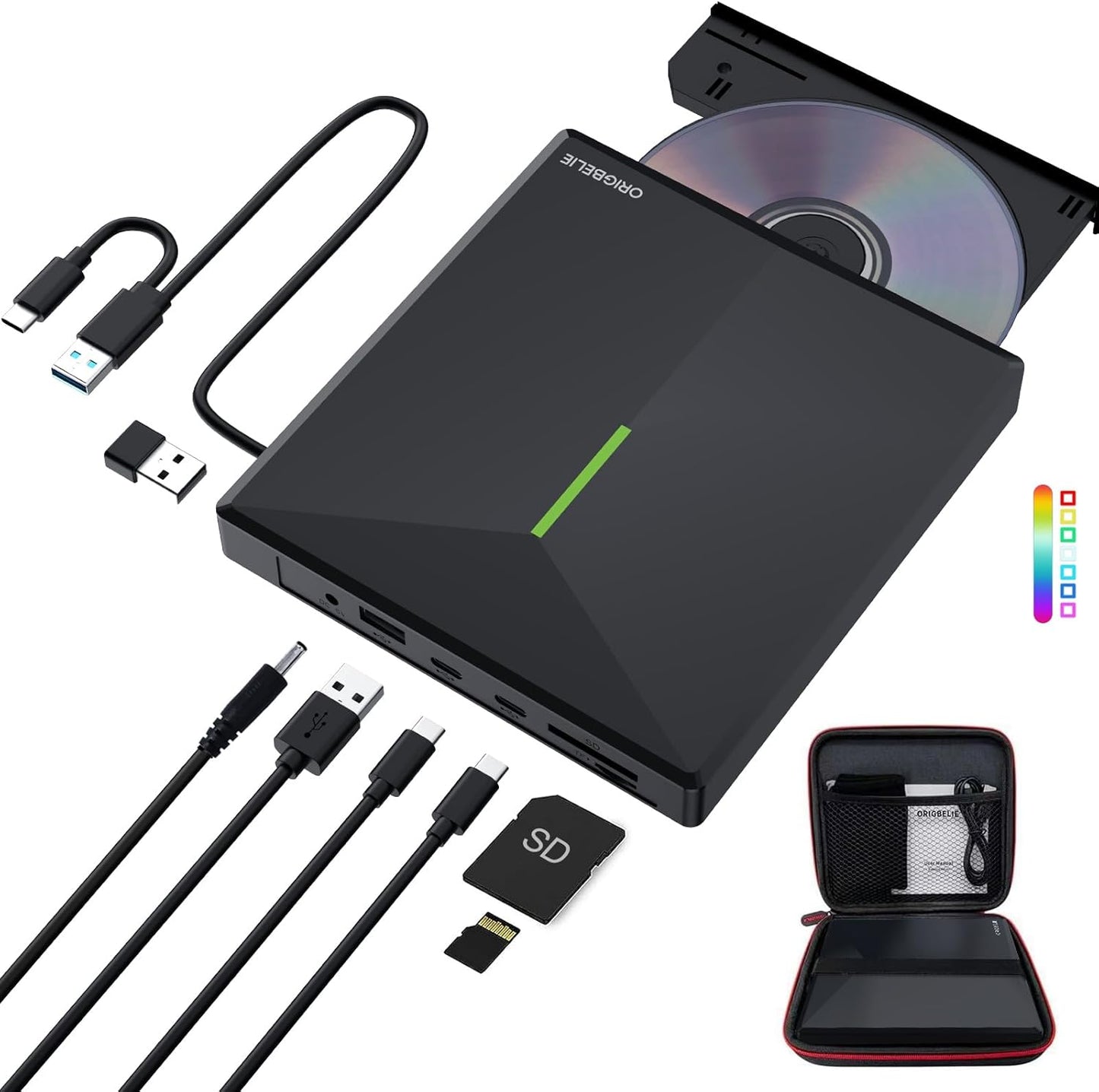 USB 3.0 External CD DVD Drive with Multi Ports - ORIGBELIE