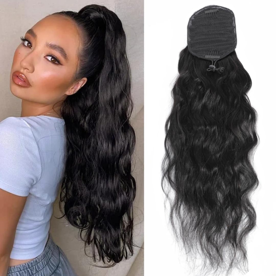 LUMIERE Human Hair Ponytail for Black Women - 18in Body Wave