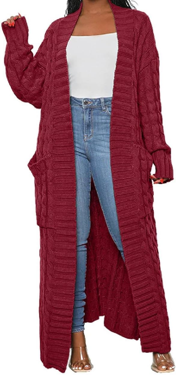 Womens Thin Stylish Cable Knit Dual Extra Long Maxi Cardigan