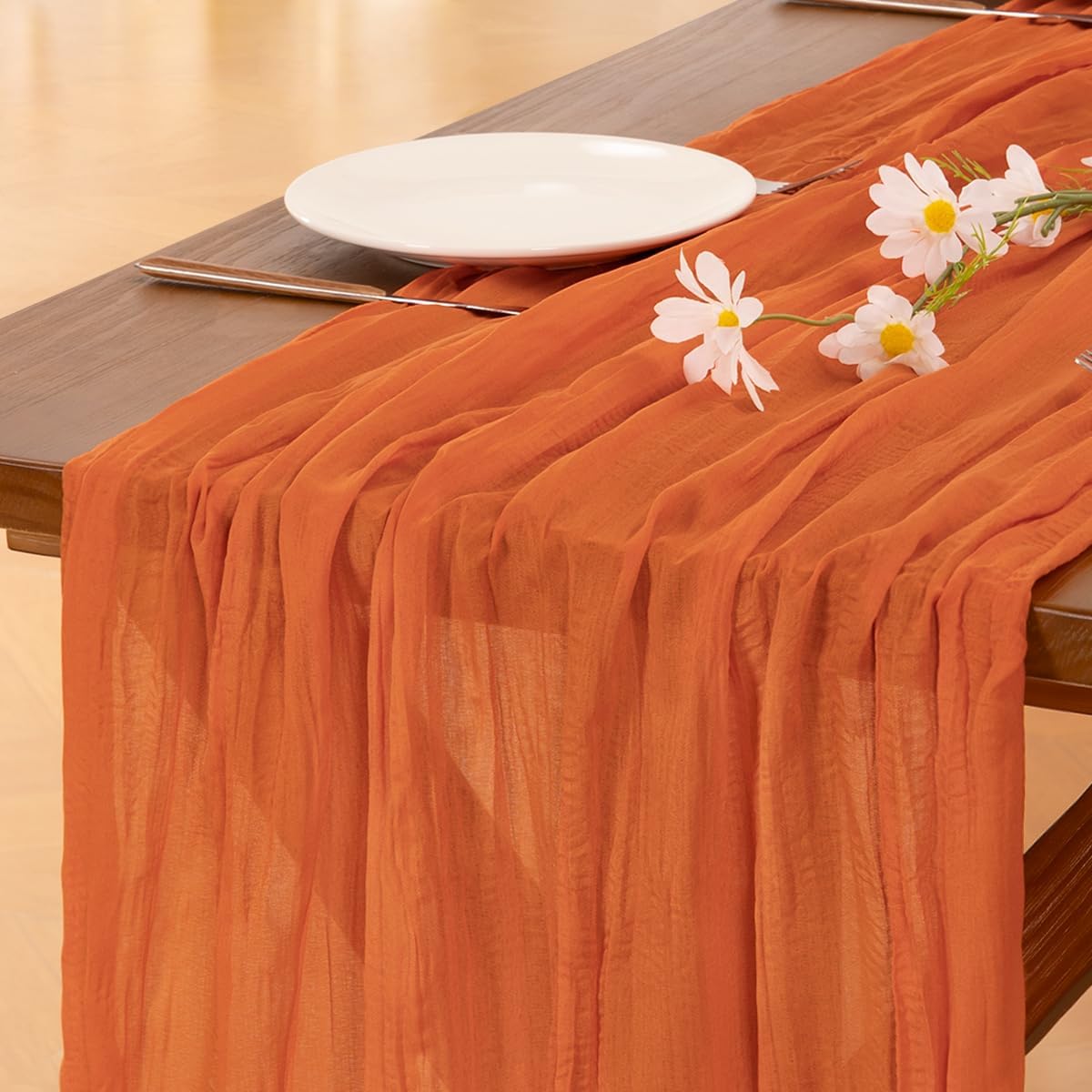 Socomi 10pcs Orange Fall Cheesecloth Table Runner for Events