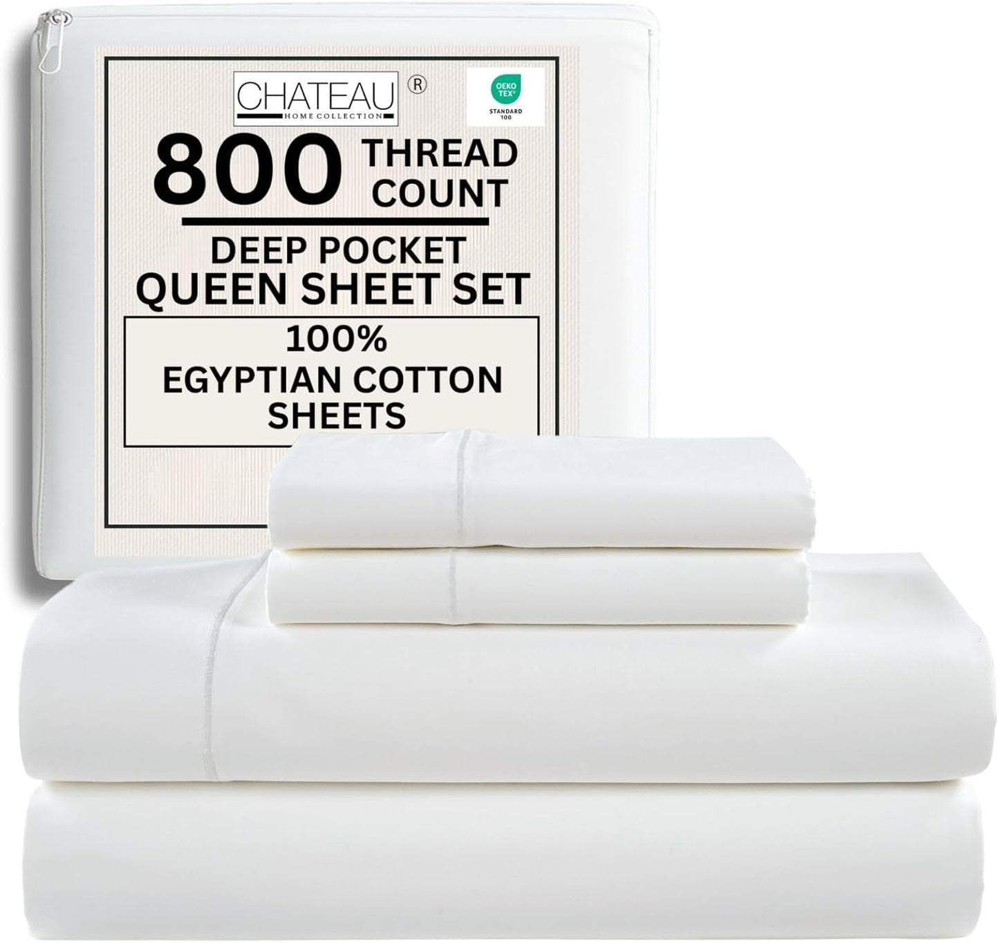 Luxurious 100% Egyptian Cotton Queen Sheets Set for Comfort