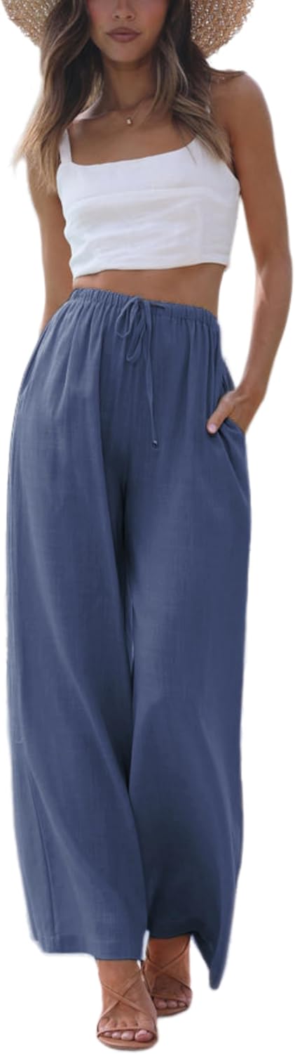 Faleave Women's Cotton Linen Summer Palazzo Pants for Stylish Comfort
