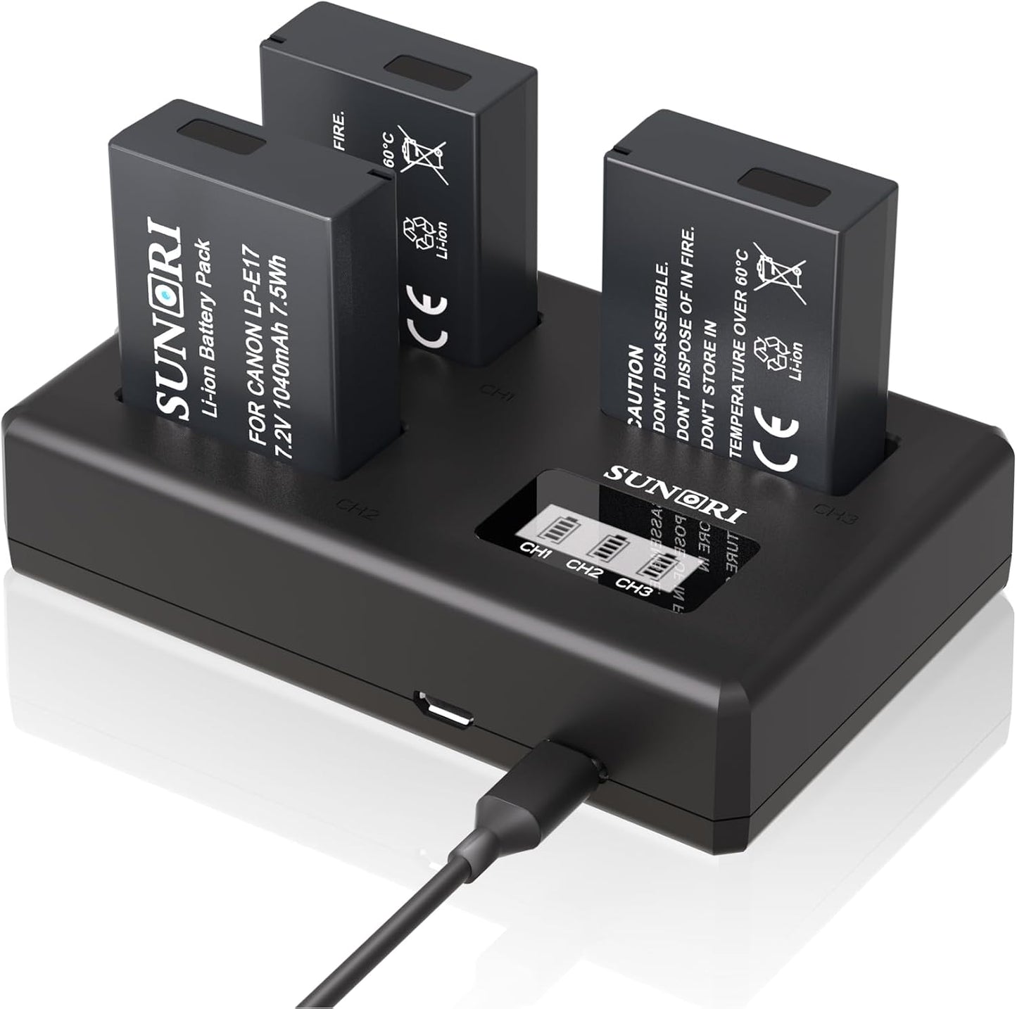 3-Pack LP-E17 Battery and LCD Charger for Canon Cameras
