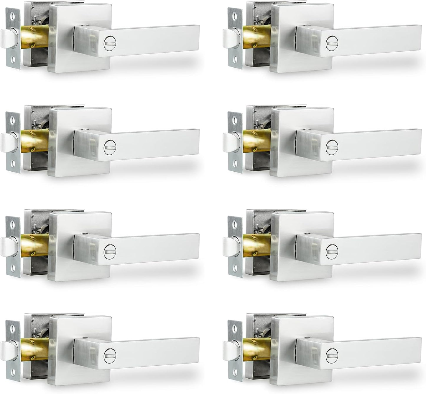 Privacy Door Lever Set for Bathroom & Bedroom in Satin Nickel