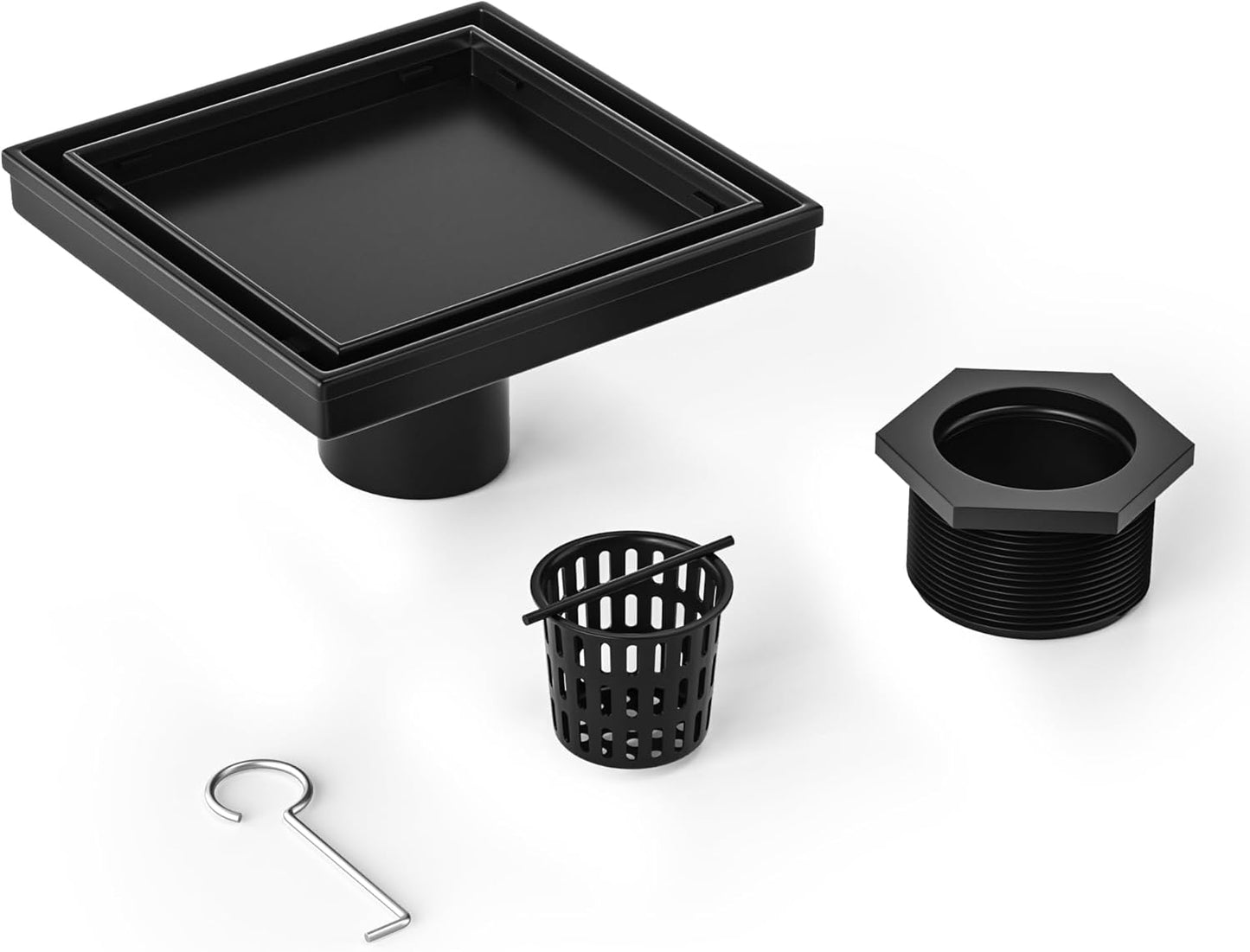 Square Shower Drain 6in Matte Black with Tiled Insert Grate