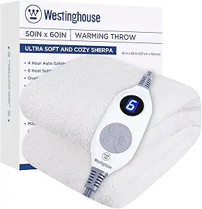 Westinghouse Electric Blanket Throw, Soft Plush Sherpa Comfort