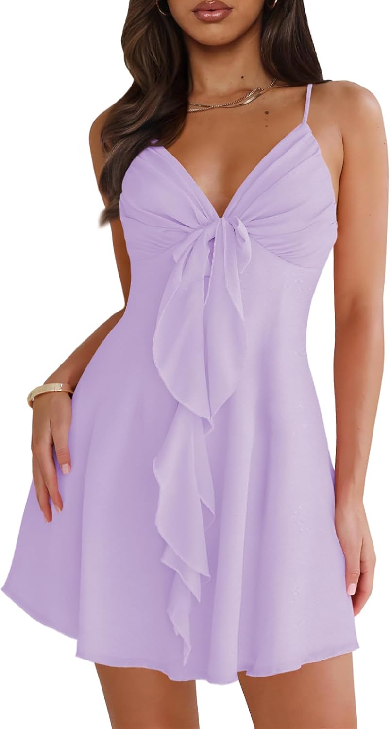 Women Sleeveless Sexy V Neck Summer Dress for Casual Beach Parties