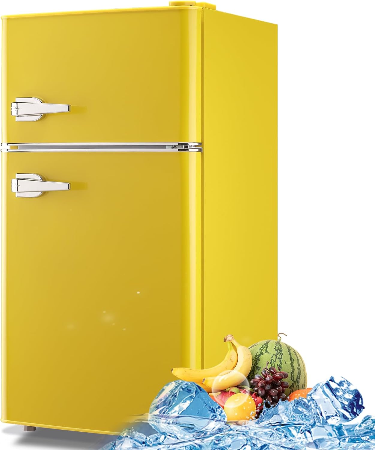 WANAI Mini Fridge with Freezer: Retro Dual Door Compact Design