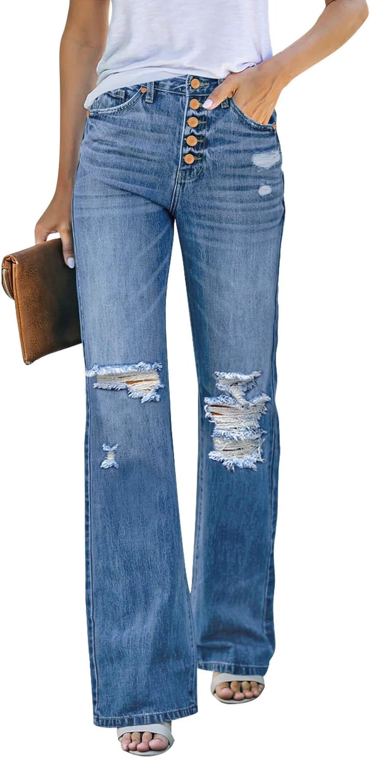 High Waisted Ripped Flare Jeans for Women - Distressed Style