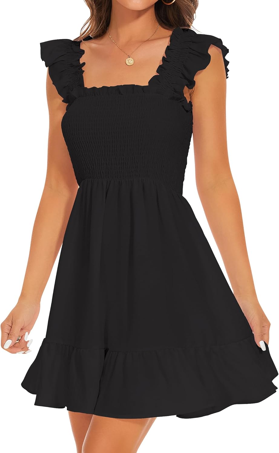 Elegant Tiered Boho Ruffle Shoulder Mini Dress for Women
