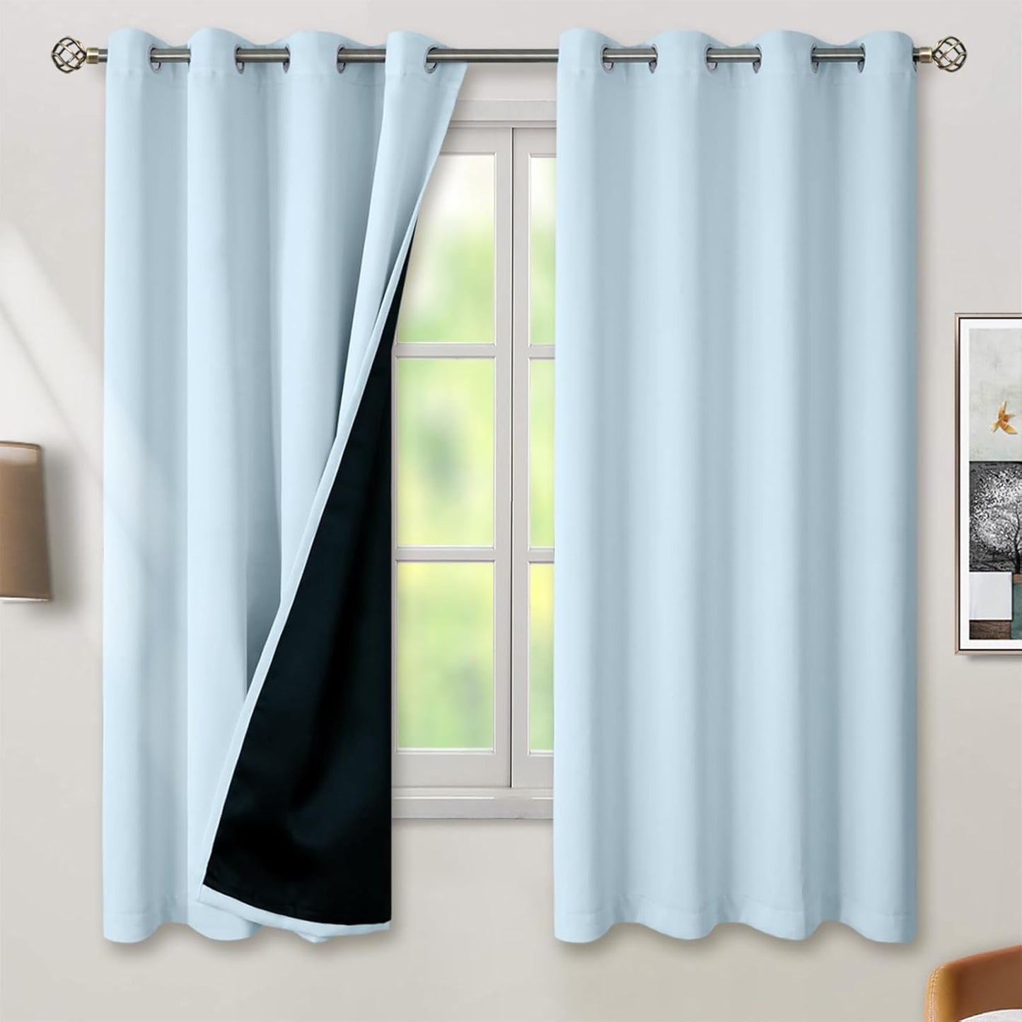 100% Blackout Curtains for Nursery Bedroom - 63 Inch Length