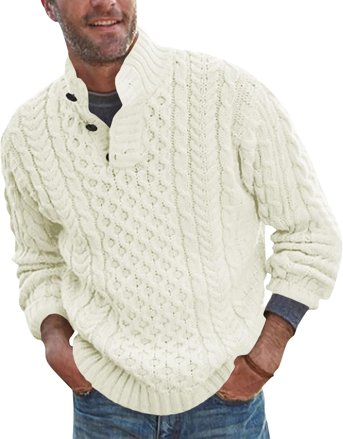 Bbalizko Mens Stand Collar Pullover Sweater for Winter Fashion