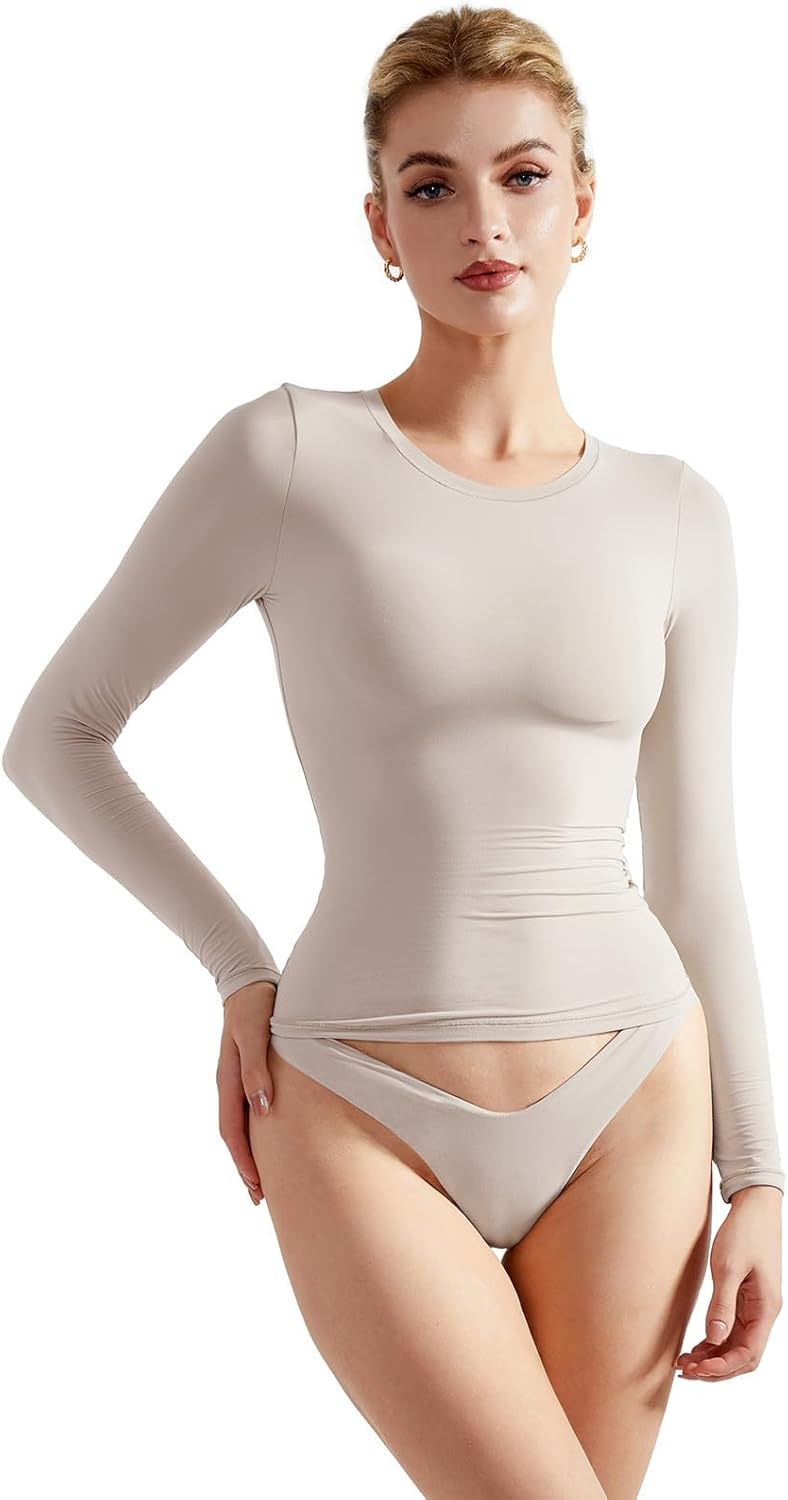 SUUKSESS Women Double Lined Fitted Basic T Shirts for Comfort