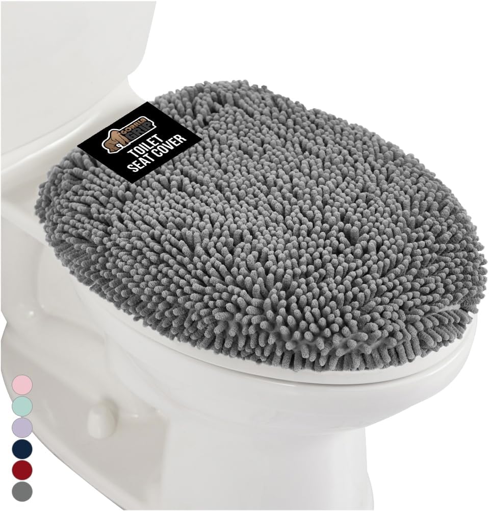 GORILLA GRIP Soft Chenille Bathroom Toilet Lid Cover for Comfort