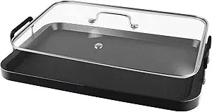 Vayepro 2 Burner Griddle Pan with Glass Lid for Cooking