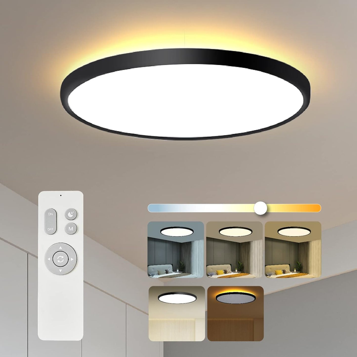 Roomratv Flush Mount Light Fixture with Remote Control for Home