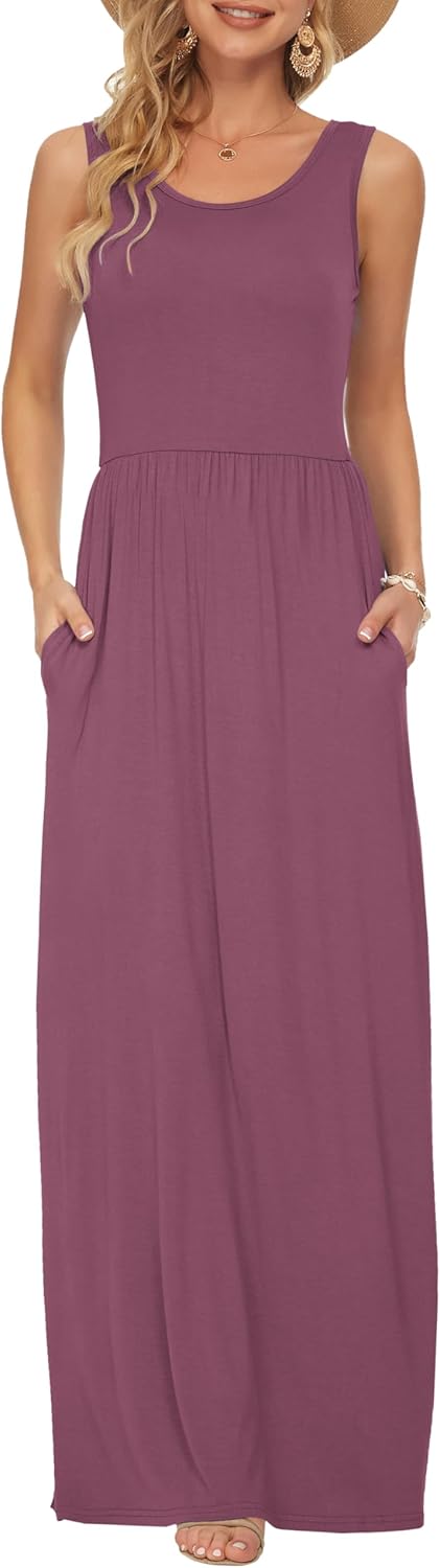 AUSELILY Women's Summer Sleeveless Maxi Dress with Pockets