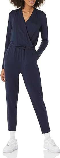 Supersoft Terry Long-Sleeve V-Neck Wrap Jumpsuit for Women