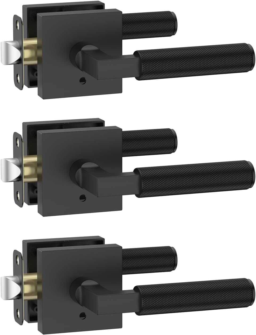 Amerdeco Privacy Door Handles - Matte Black Knurled Lever Set