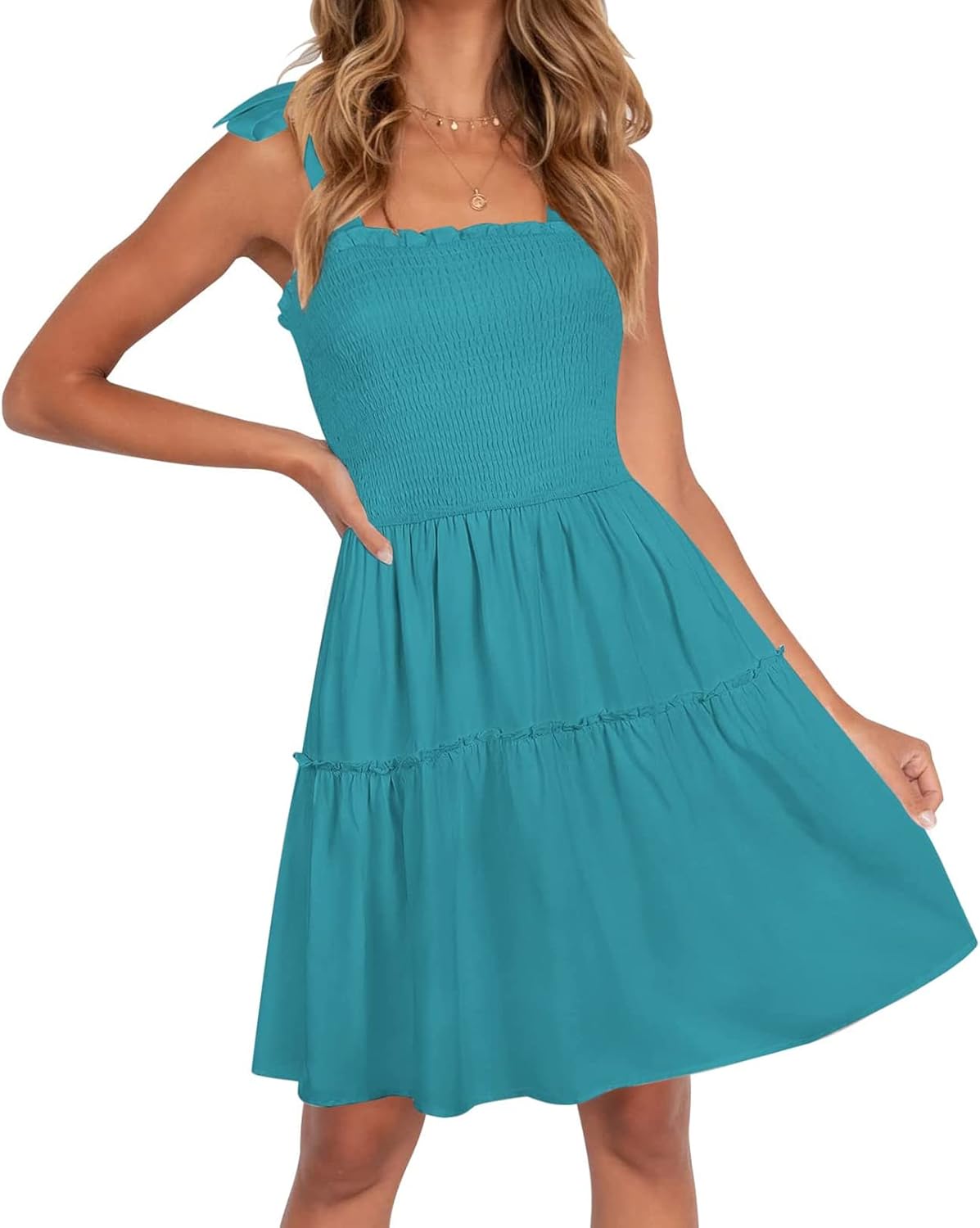 ZESICA Women's Summer Spaghetti Strap Mini Dress for Fun Days