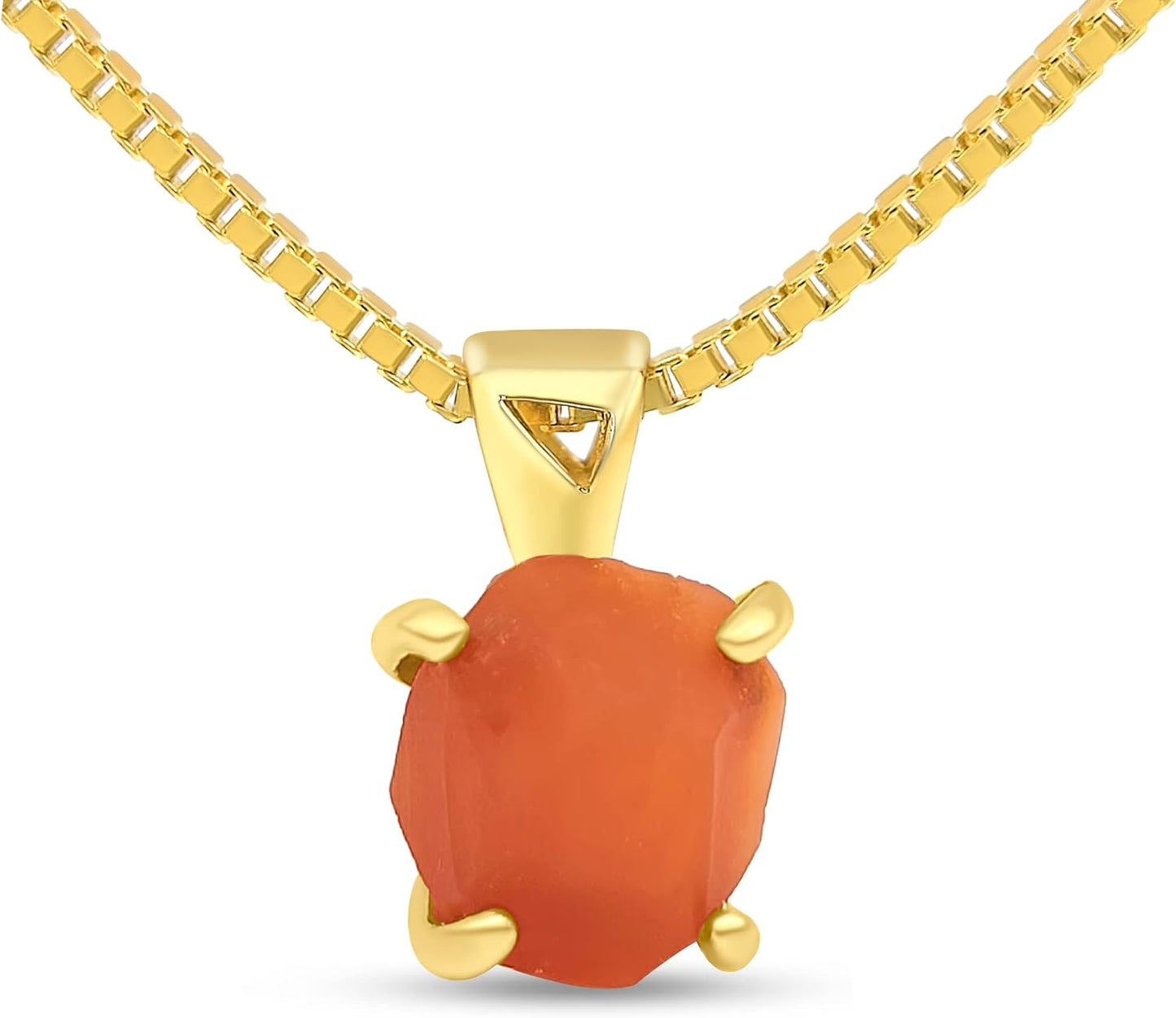 Genuine Raw Birthstone Pendant Chain Necklace in Gold Plated Silver