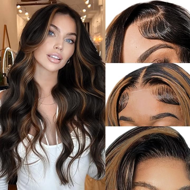 SUKRI Synthetic Lace Front Wig 26 Inch Brown Highlight Wigs