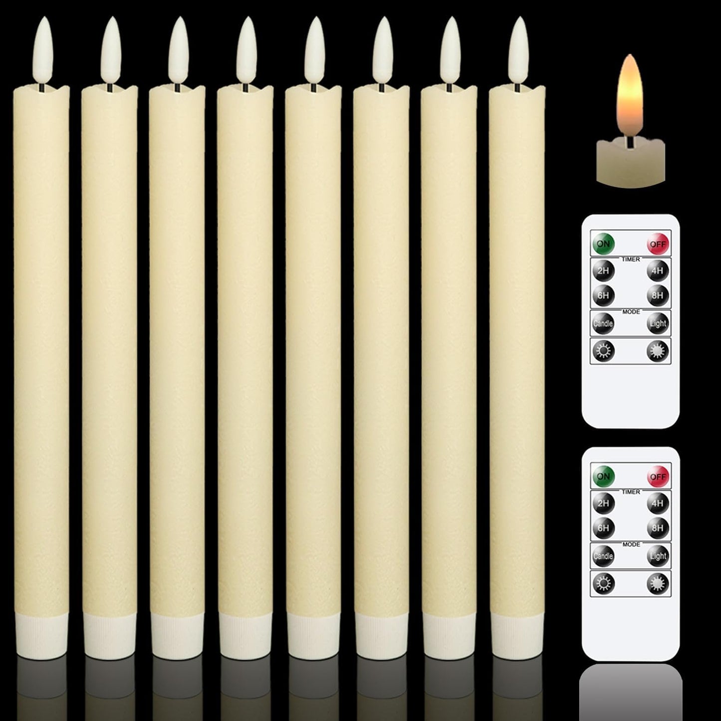 Flameless Flickering Taper Candles with Remote Control Set