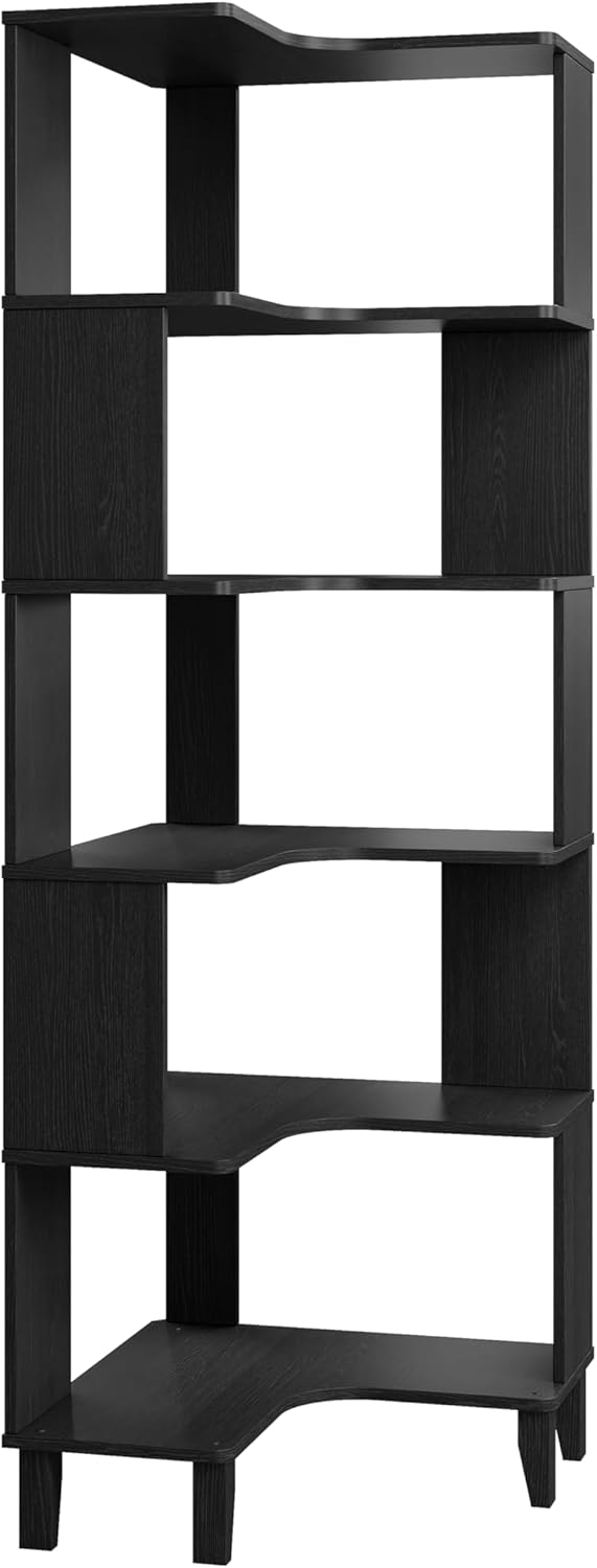 Prepac Nordik 6-Tier Black Modern Corner Bookcase for Storage