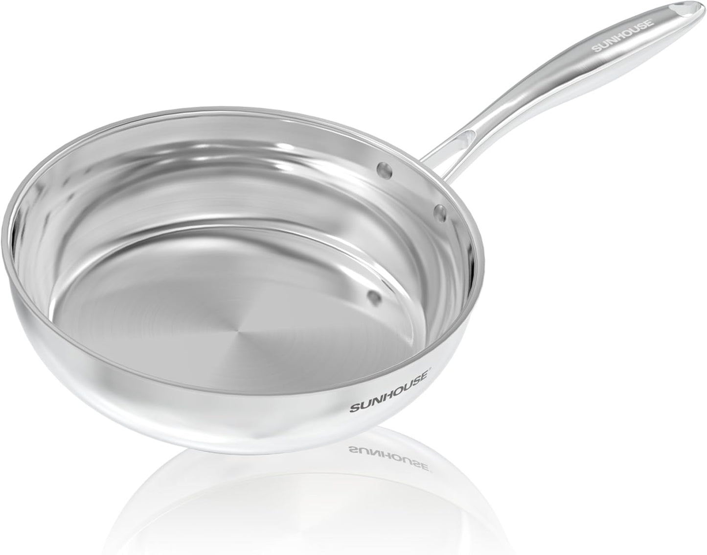SUNHOUSE 10 Inch Stainless Steel Frying Pan for All Cooktops