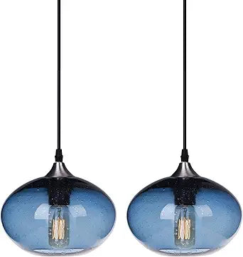 Blown Glass Pendant Lighting for Kitchen Island 2 Pack
