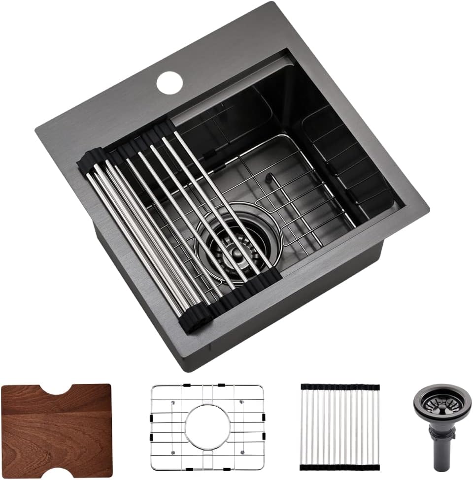 15 Inch Black Bar Sink Drop In Workstation for Kitchen Use