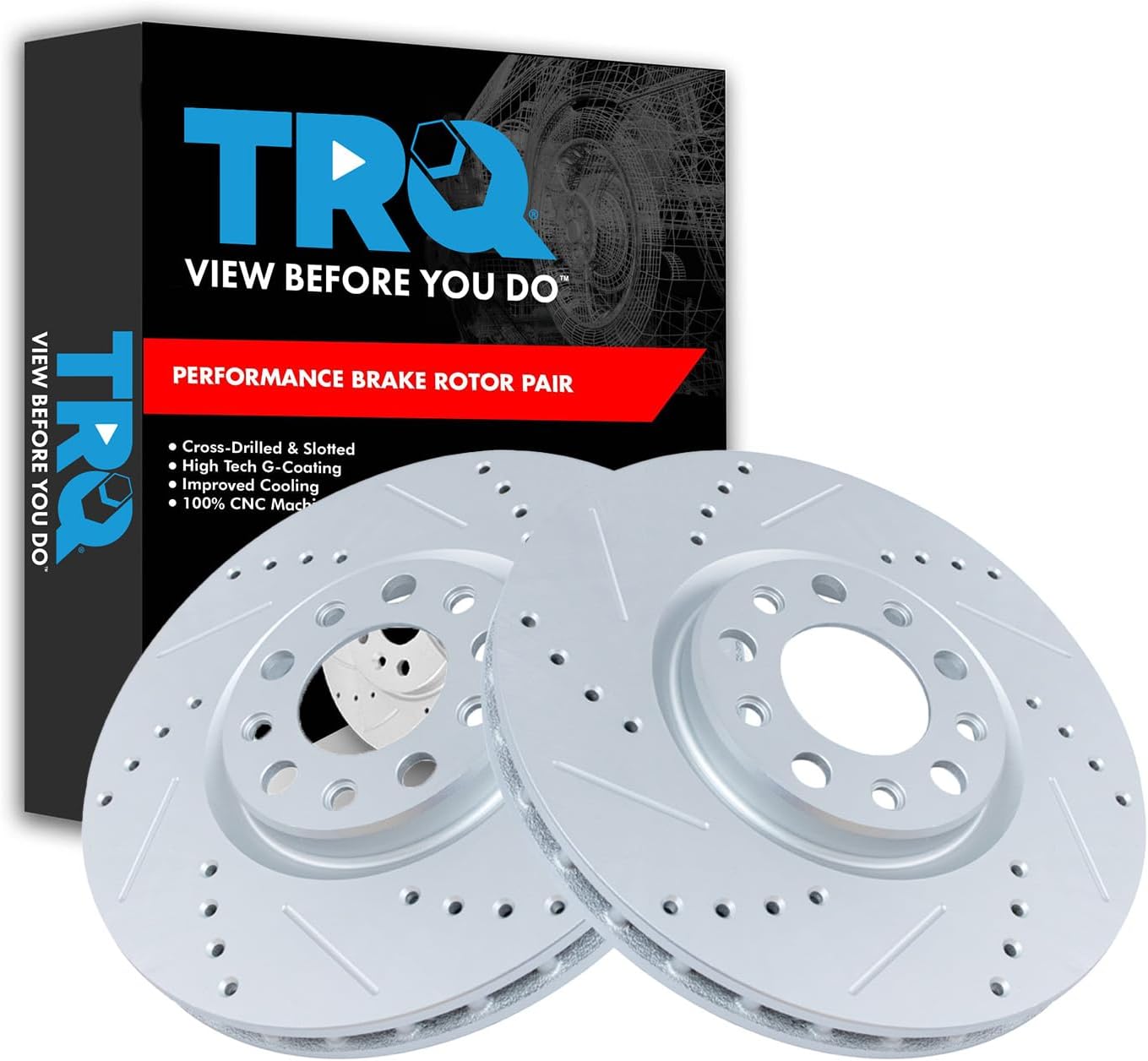 TRQ Front Brake Rotor Set G Coated Vented Drilled and Slotted