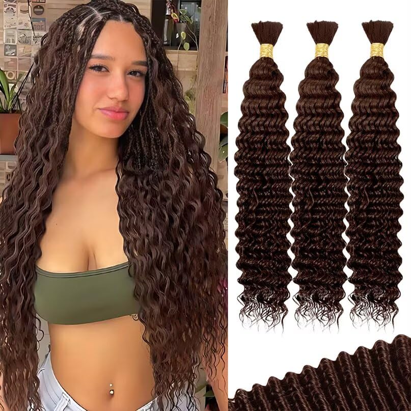 Chocolate Brown Human Braiding Hair for Boho Braids 20 in