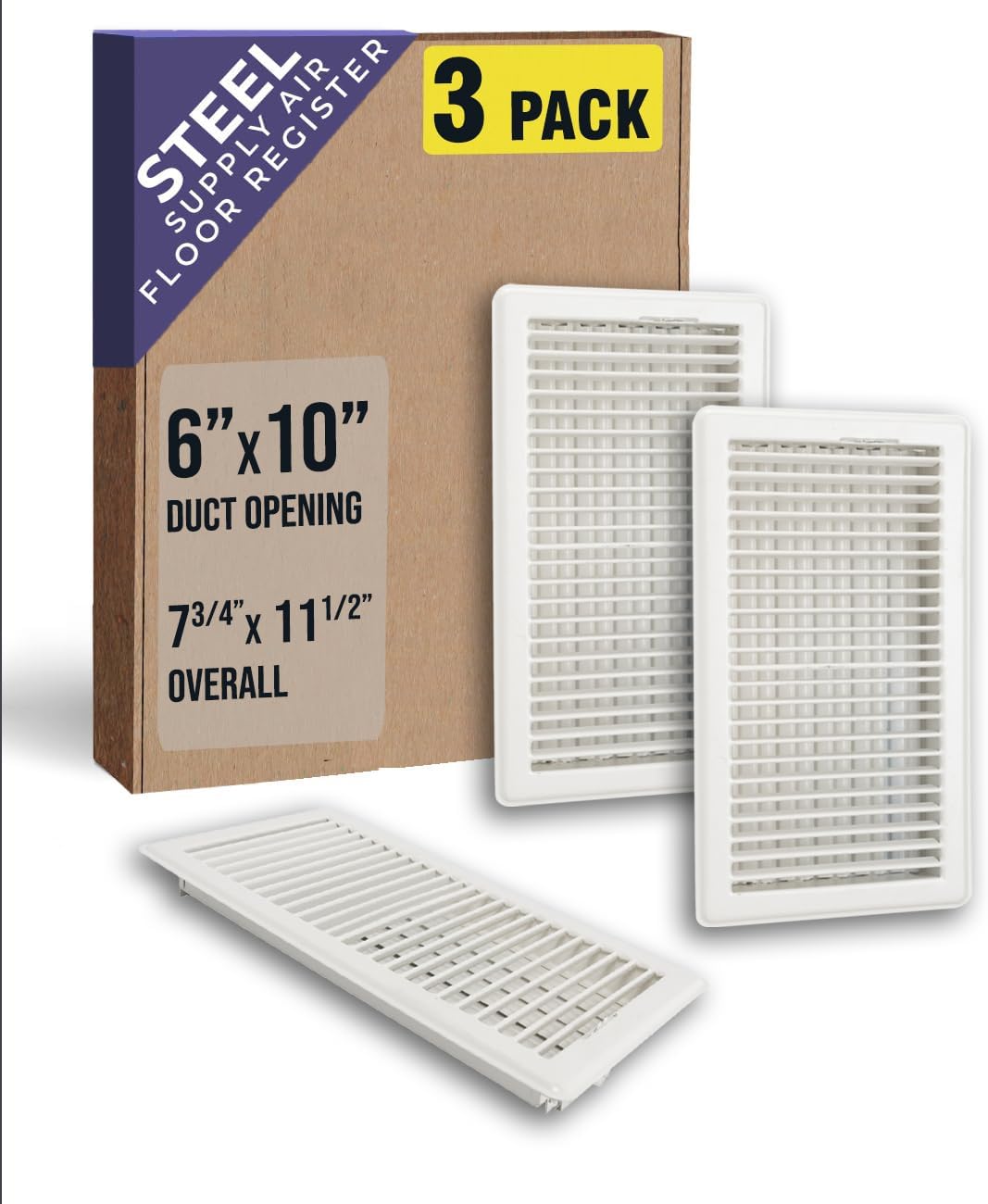 Floor Register with Louvered Design for 6x10 and 10x6 Ducts