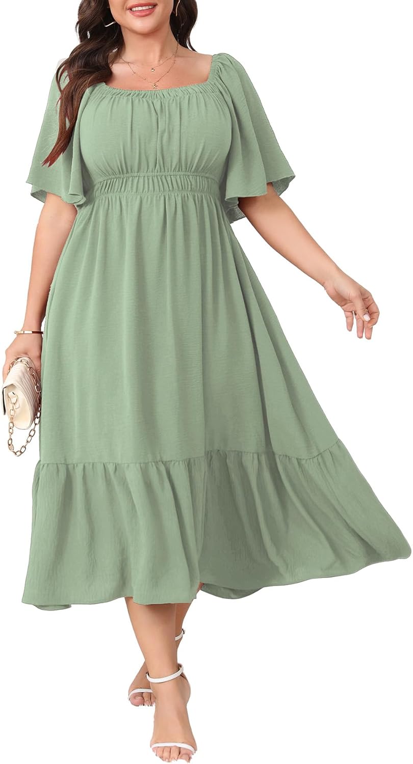 Plus Size Formal Wedding Guest Dress for Curvy Women Flowy