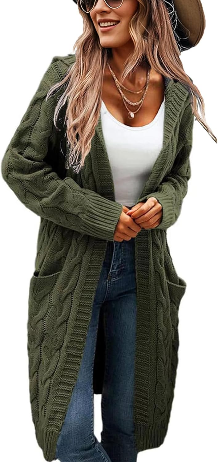 Women's Hooded Open Front Long Cardigan with Pockets