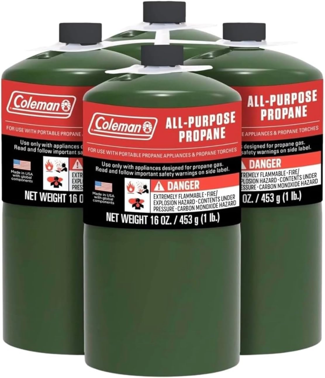 Camping Propane 16 Ounces Replacement Fuel Gas Cylinders 4 Pack