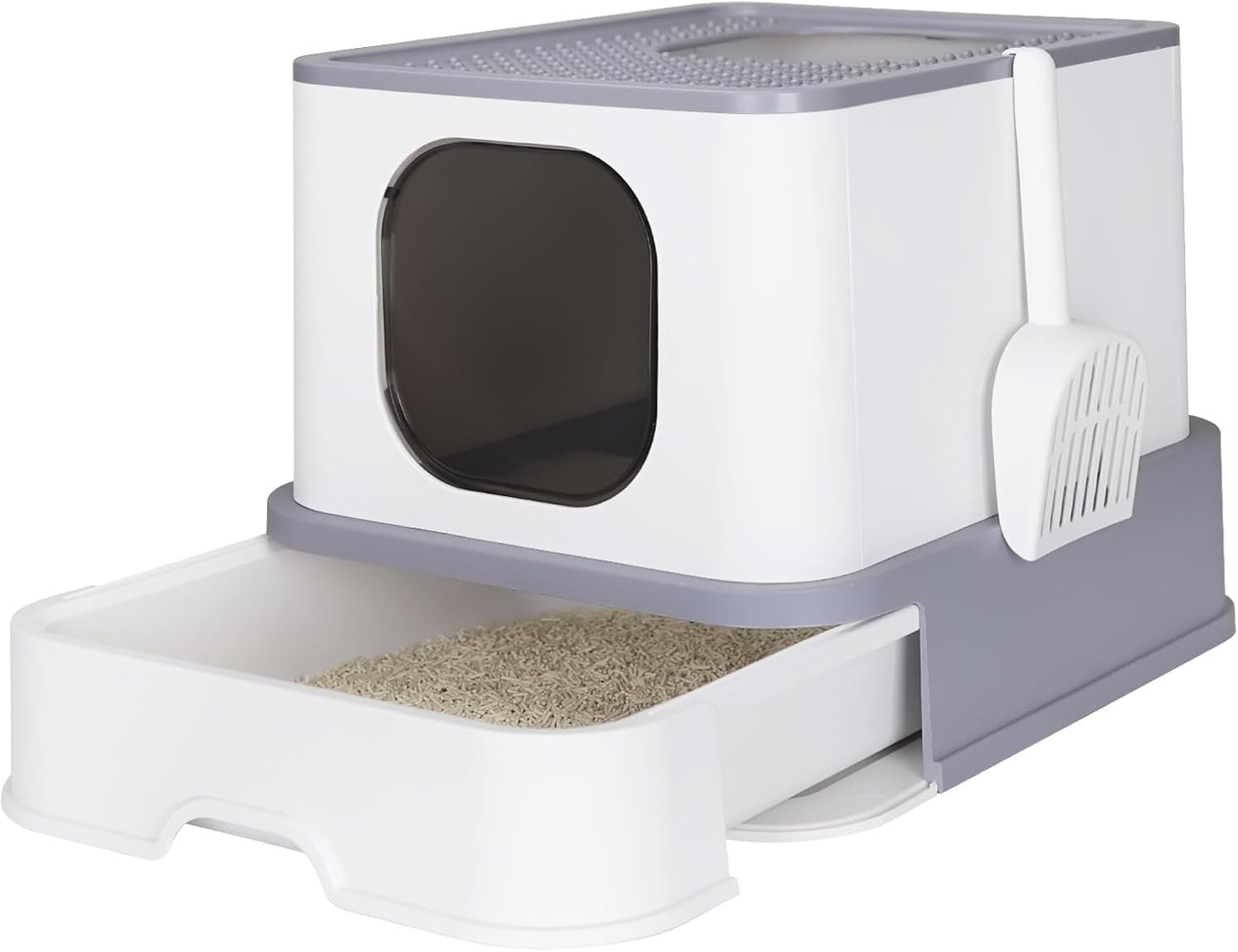 RIZZARI Large Enclosed Cat Litter Box for Indoor Use - Light Gray