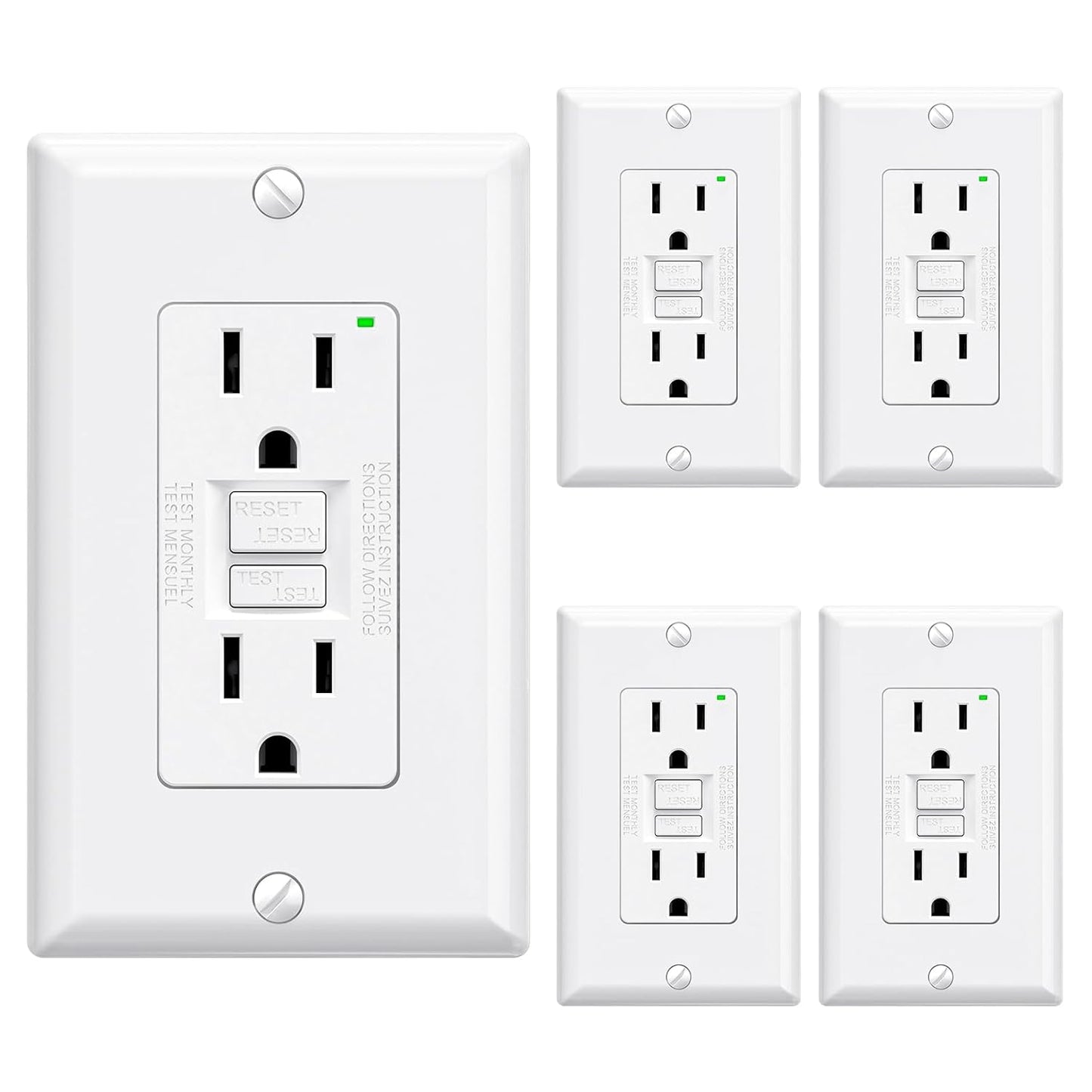ELEGRP GFCI Outlet 15 Amp with Self-Test and LED Indicator