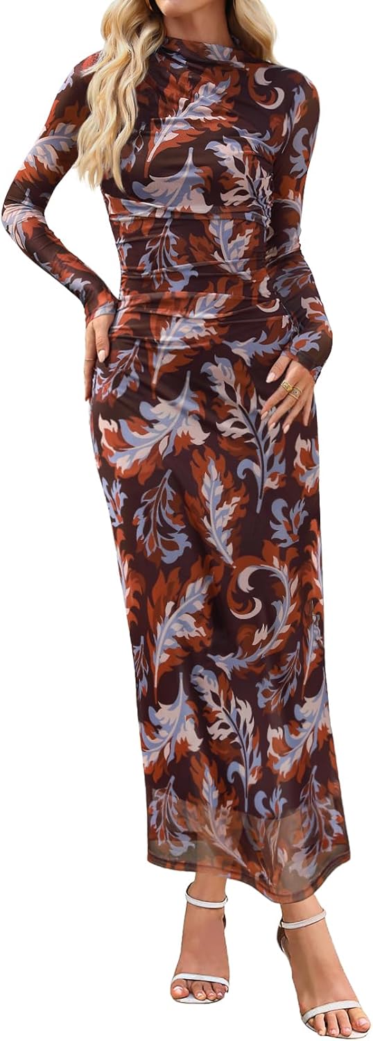 Stylish Bodycon Floral Mesh Maxi Dress for Fall Weddings